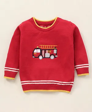 ToffyHouse Cotton Knit Full Sleeves T-Shirt Fire Brigade Embroidery - Red