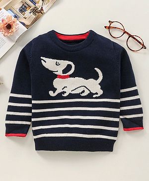 ToffyHouse Full Sleeves Pre Winter Wear T-shirt Dog Embroidered - Blue