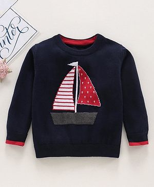 ToffyHouse Full Sleeves Winter Wear T-Shirt Yacht Embroidery - Navy Blue