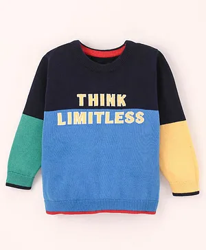 ToffyHouse Full Sleeves Winter Wear T-Shirt Text Print- Blue Green Yellow