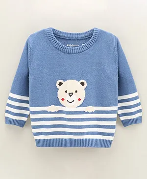 ToffyHouse Full Sleeves Winter Tee Stripes & Bear Design- Blue