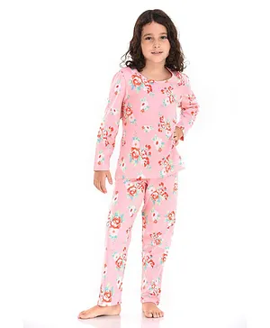 Mackly Full Sleeves All Over Floral Print Coordinated Tee & Lounge Pants Set - Rose Pink