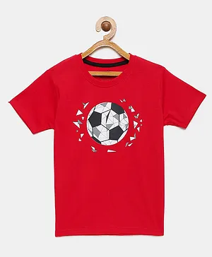 Mackly Half Sleeves Football Print Tee - Red