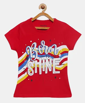 Mackly Half Sleeves Born To Shine Print Tee - Red