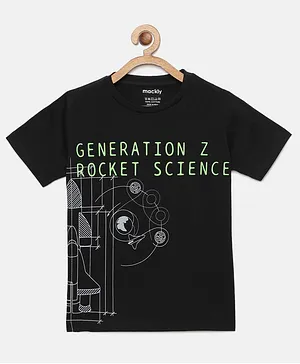Mackly Half Sleeves Generation Z Rocket Science Print Tee - Black