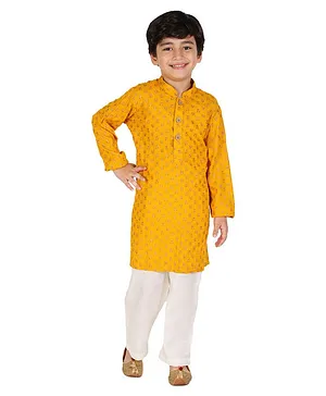 Tiny Bubs Full Sleeves Small Motif Print Kurta With Pajama - Yellow