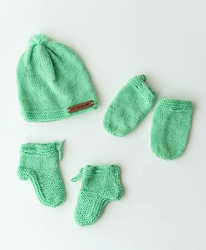 The Original Knit Unisex Handmade Cap With Socks & Mittens - Light Green