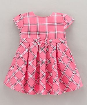 Babyhug Rayon Short Sleeves Checked Frock - Pink