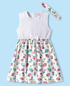 Babyhug 100% Cotton Sleevelees Shine Print Frock - Pink