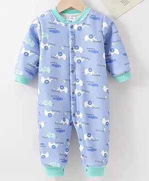 Kookie Kids Full Sleeves Winter Wear Romper Elephant Print - Blue