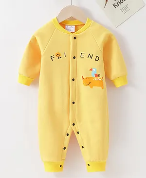 Kookie Kids Full Sleeves Winter Wear Romper Friends Print - Yellow
