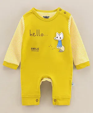 Mini Taurus Cotton Full Sleeves Romper Text Print - Yellow
