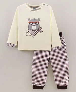 Mini Taurus Full Sleeves Nightwear Pyjama Set Multiprint - Light Yellow