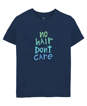 Zeezeezoo Half Sleeves No Hair Dont Care Print T Shirt - Navy Blue