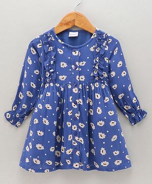 Babyhug Full Sleeves Woven Frock Floral Print - Blue