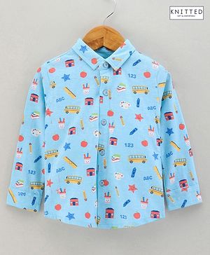Babyhug Cotton Knit Full Sleeve Star Print Shirt - Blue