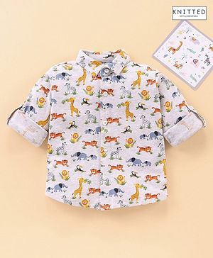 Babyhug Cotton Knit Full Sleeves Shirt Animal Print - White