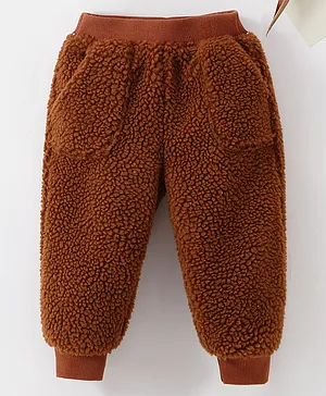 Kookie Kids Full Length Solid Winter Wear Lounge Pant - Brown