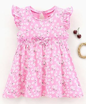 Babyhug 100% Cotton Short Sleeves Frock Floral Print - Pink