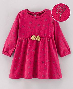 Babyhug 100%Cotton Full Sleeves Frock Floral Print - Fuchsia