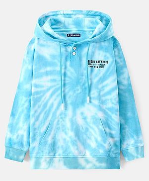 Pine Kids Full Sleeves Biowashed Hooded Sweatshirt Tie & Dye Print- Blue
