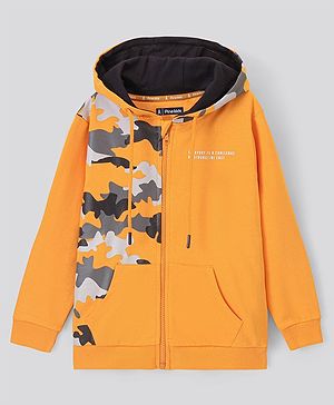 Pine Kids Full Sleeves Biowashed Hooded Sweatshirt Camo Print- Orange