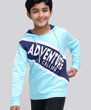 Pine Kids Cotton Knit Full Sleeves Bio-Wash Sweatshirt Text Printed - Iced Aqua