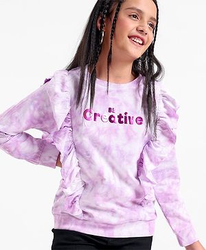 Pine Kids Full Sleeves Biowashed Sweatshirt Tie & Dye Print- Purple