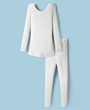 Kanvin Full Sleeves Thermal Tee & Bottom Set - Off White