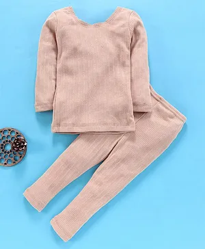 Kanvin Full Sleeves Thermal Tee & Bottom Set - Cream