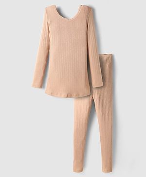 Kanvin Full Sleeves Thermal Tee & Bottom Set - Cream