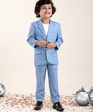 Babyhug Full Sleeves Checked Party Suit - Blue