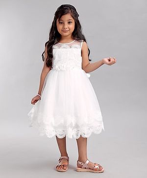Babyhug Sleeveless Party Wear Frock with Corsage - White