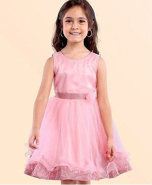 Babyhug Sleeveless Party Frock With Floral Applique - Pink