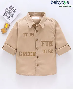 Babyoye Eco Conscious 100% Cotton Full Sleeves Party Shirt Text Print - Brown
