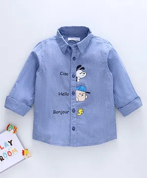 Babyoye Full Sleeves Cotton Shirt Placement Print- Blue