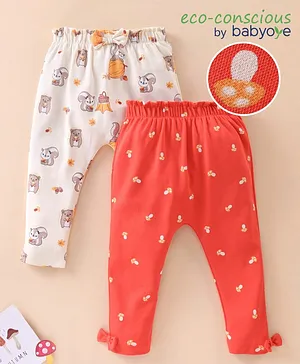 Babyoy Eco Conscious with Ecojiva Finish 100% Cotton Diaper Leggings Animals Print Pack of 2 - White Red
