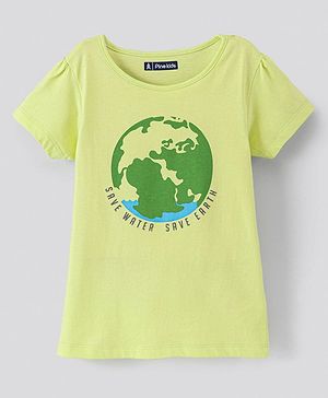 Pine Kids Cotton Knit Half Sleeves Graphic Print T Shirt - Green