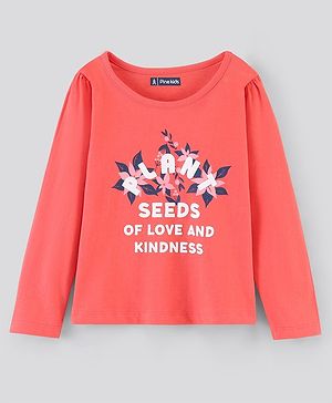 Pine Kids Bio Washed Full Sleeves T-Shirt Floral Print - Hot Coral
