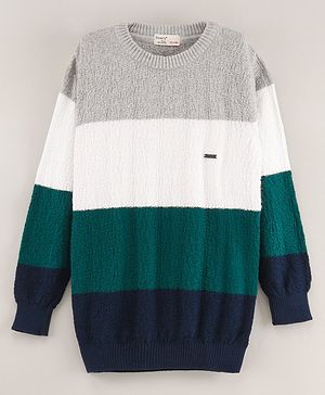 Smarty Boys 100% Cotton Flat Knit Full Sleeves Sweater Colour Block - Emerald