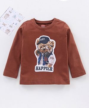 Babyhug Full Sleeves T-Shirt Bear Patch Applique - Brown