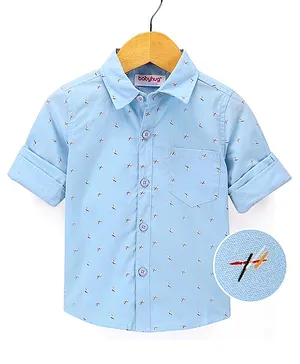 Babyhug Cotton Woven Full Sleeves Abstract Printed Shirt - Light Blue
