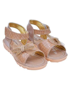 Buckled Up Rhinestone Detail Bow Applique Casual Sandals - Brown