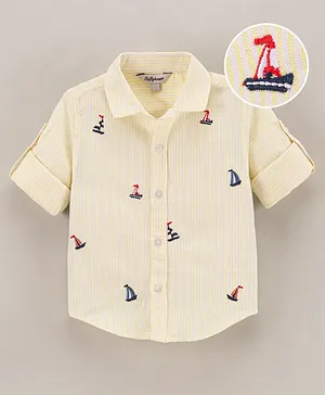 ToffyHouse Cotton Woven Full Sleeves Shirt Boat Embroidered - Lemon Yellow