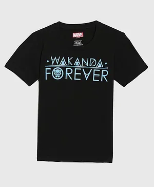 Nap Chief Half Sleeves Pure Cotton Black Panther Wakanda Forever Chest Printed Tee - Black
