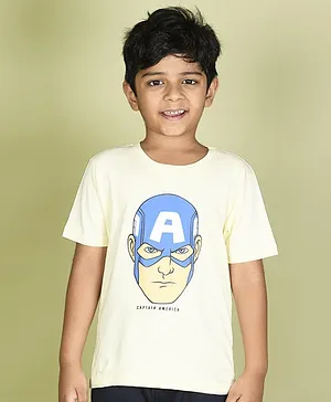 Nap Chief Half Sleeves Pure Cotton Captain America Chest Printed Tee - Light Yellow