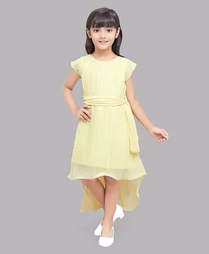 PinkChick Cap Sleeves Pleated High Low Dress  - Yellow