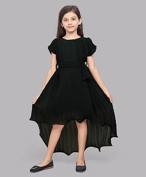 PinkChick Cap Sleeves Pleated High Low Dress  - Black