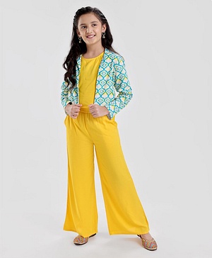 Pine Kids Cotton Woven Kurti Palazzo Set with Shrug - Yellow