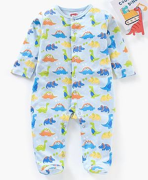 Babyhug Cotton Full Sleeves Sleep Suit Dino Print- Blue